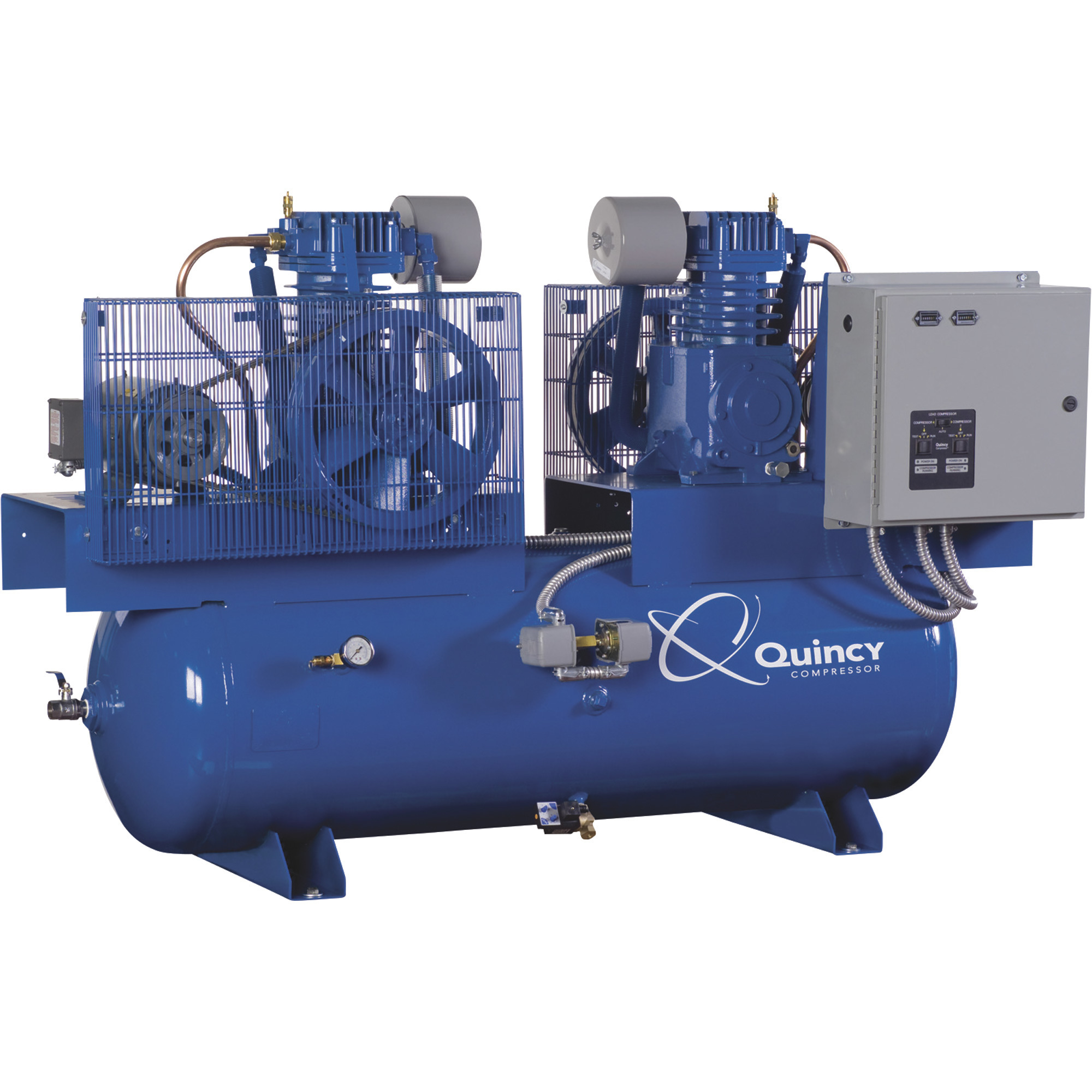Quincy QT Splash Lubricated Duplex Air Compressor, 7.5 HP, 460 Volt, 3 Phase, 120 Gallon Horizontal, Model# 273DC12DC46